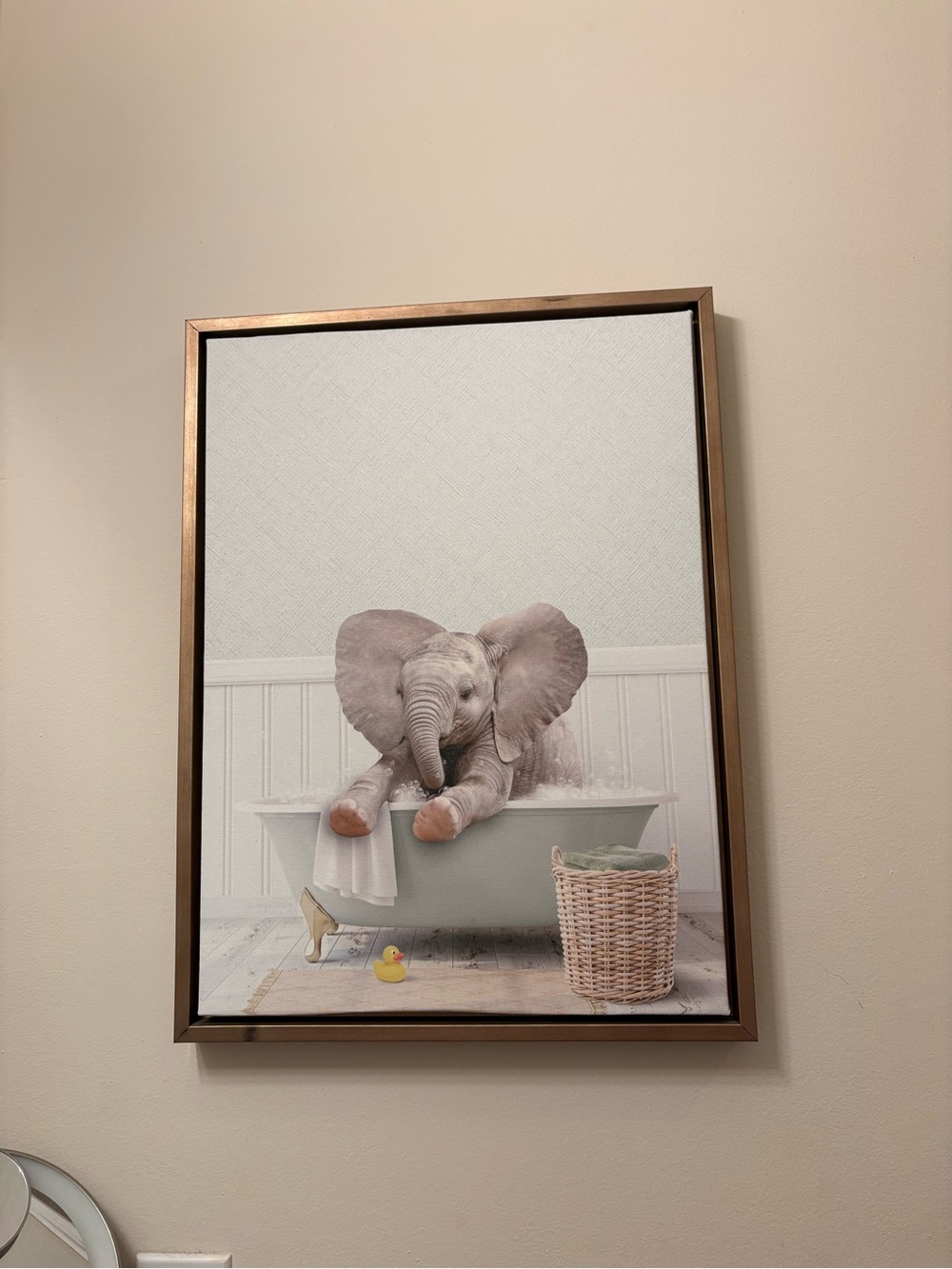 Source Unknown Baby Elephant Bathtub Wall Art - Beige, White, Light Brown